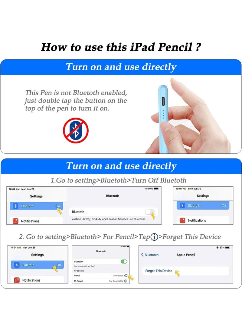 Pencil 9th & 10th Gen Compatible Stylus Pen for iPad 10/9/8/7/6 & iPad Pro 12.9"/11"/13" (M4) & iPad Mini 6/5, iPad Air 5/4/3 - Blue - Image 4