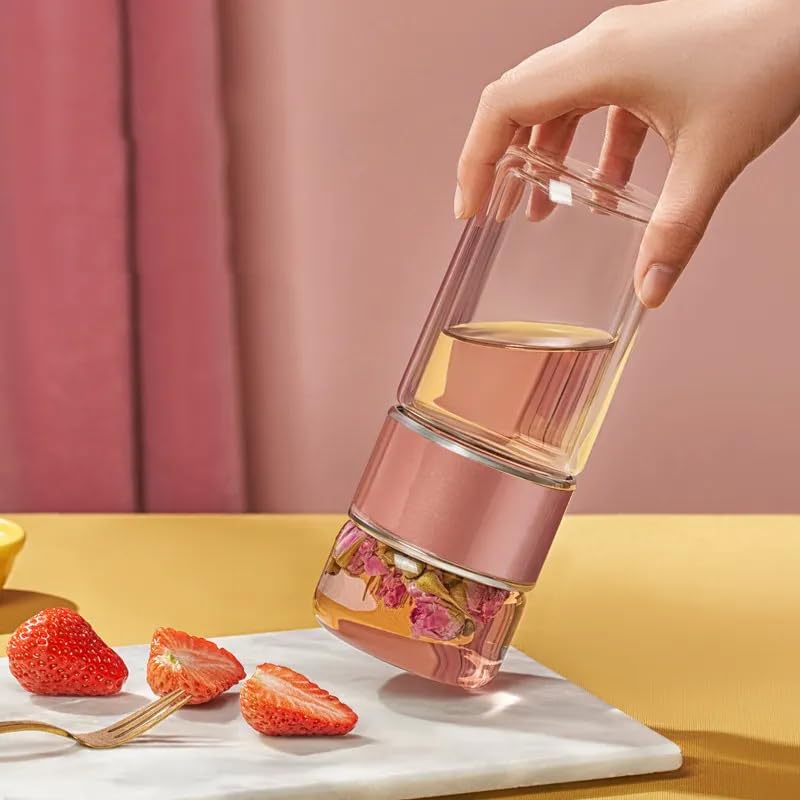 KitchEase 420ML Double-Layered Insulated Glass Tea Infuser Bottle | Tea & Water Separation Design for Loose Tea, Detox, & Fruit Water | Portable Glass Cup for Travel, Camping & Gifting - Image 4