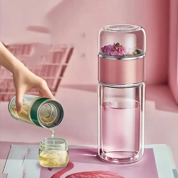 KitchEase 420ML Double-Layered Insulated Glass Tea Infuser Bottle | Tea & Water Separation Design for Loose Tea, Detox, & Fruit Water | Portable Glass Cup for Travel, Camping & Gifting - Image 5