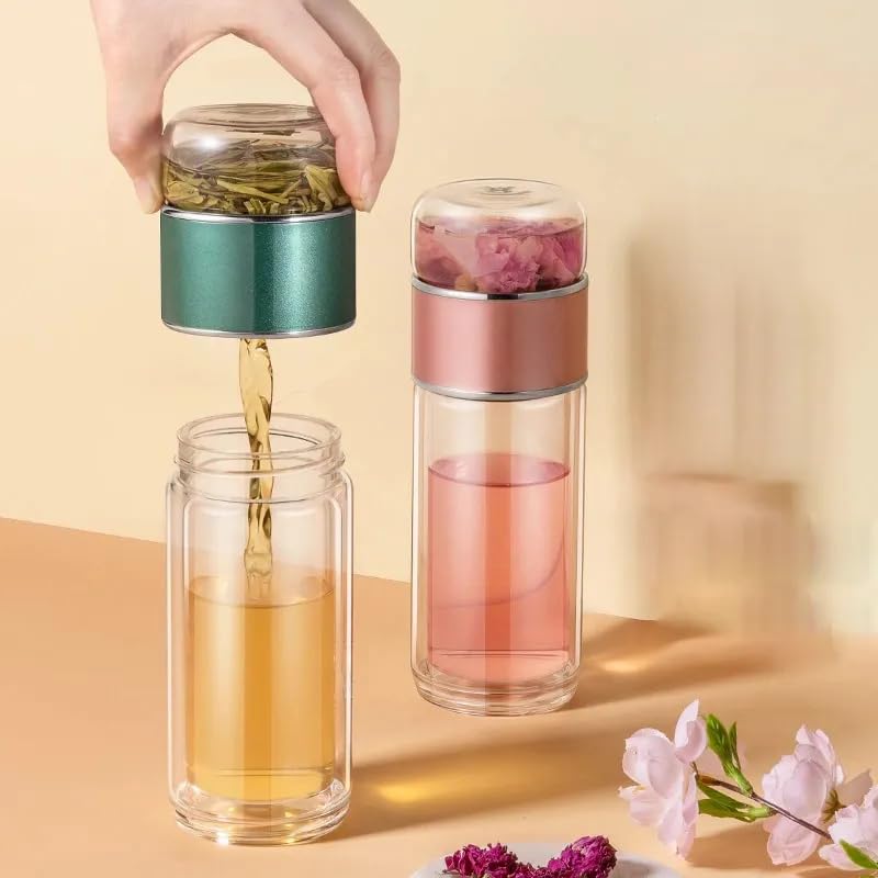 KitchEase 420ML Double-Layered Insulated Glass Tea Infuser Bottle | Tea & Water Separation Design for Loose Tea, Detox, & Fruit Water | Portable Glass Cup for Travel, Camping & Gifting - Image 3