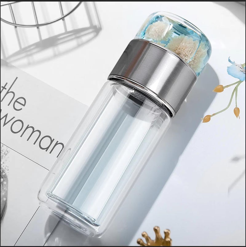 KitchEase 420ML Double-Layered Insulated Glass Tea Infuser Bottle | Tea & Water Separation Design for Loose Tea, Detox, & Fruit Water | Portable Glass Cup for Travel, Camping & Gifting - Image 2