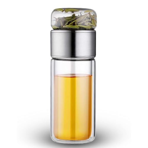 KitchEase 420ML Double-Layered Insulated Glass Tea Infuser Bottle | Tea & Water Separation Design for Loose Tea, Detox, & Fruit Water | Portable Glass Cup for Travel, Camping & Gifting - Image 1