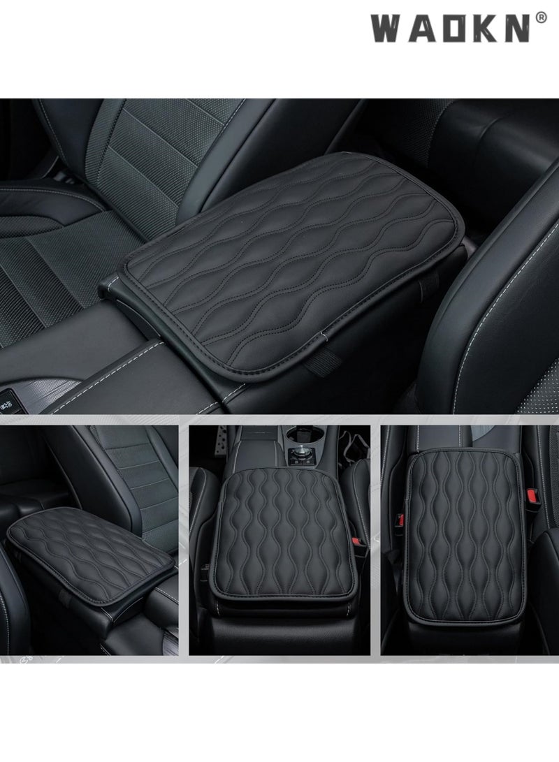 WAOKN Auto Center Console Pad, Universal Waterproof Car Armrest Seat Box Cover, Car Interior Accessories, Leather Auto Armrest Cover Protector for Most Vehicle, SUV, Truck, Car (Black)  - Image 1