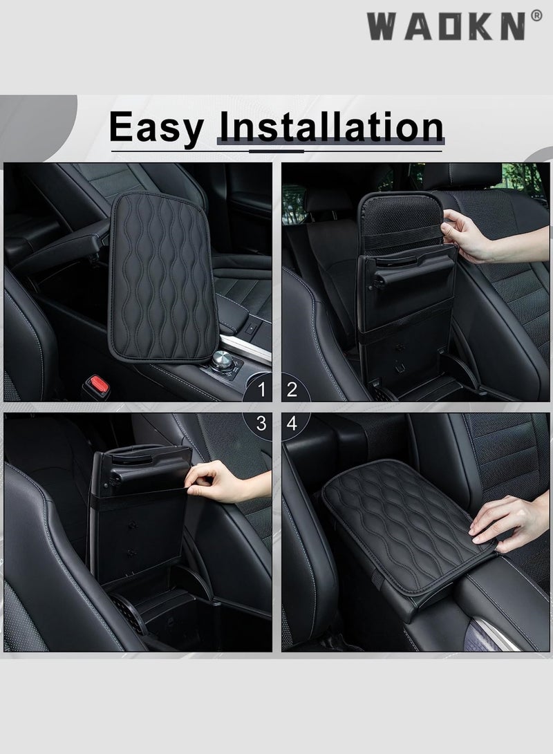 WAOKN Auto Center Console Pad, Universal Waterproof Car Armrest Seat Box Cover, Car Interior Accessories, Leather Auto Armrest Cover Protector for Most Vehicle, SUV, Truck, Car (Black)  - Image 2