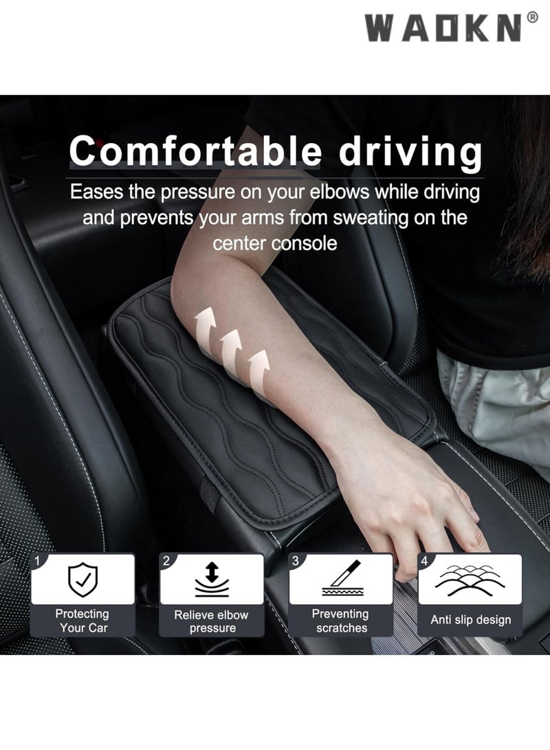 WAOKN Auto Center Console Pad, Universal Waterproof Car Armrest Seat Box Cover, Car Interior Accessories, Leather Auto Armrest Cover Protector for Most Vehicle, SUV, Truck, Car (Black)  - Image 4