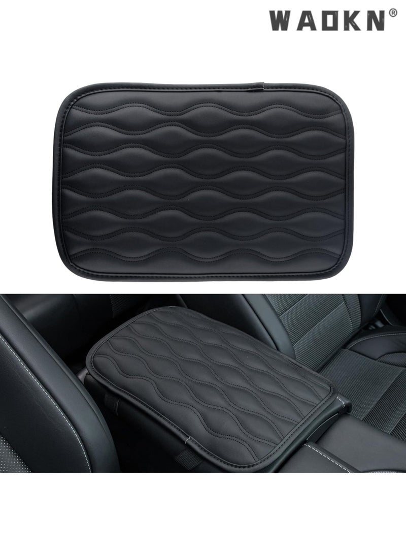 WAOKN Auto Center Console Pad, Universal Waterproof Car Armrest Seat Box Cover, Car Interior Accessories, Leather Auto Armrest Cover Protector for Most Vehicle, SUV, Truck, Car (Black)  - Image 3