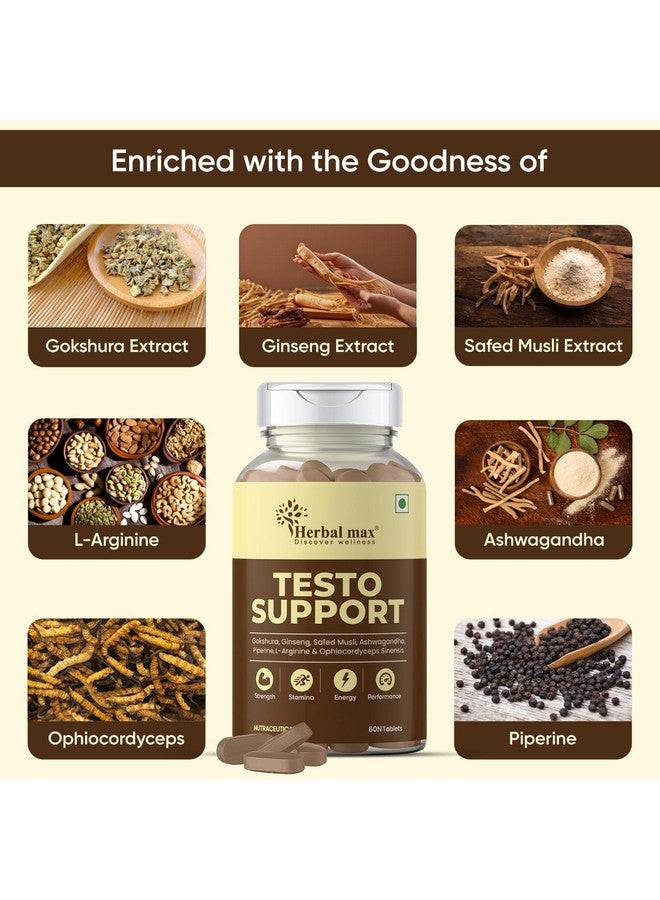 Herbal Max مكمل دعم هرمون التستوستيرون هيربال ماكس مع، غوكشورا، سافيد مسولي، L-أرجينين، أشواغاندا مكونات طبيعية - 120 قرص نباتي عبوة من 2 - Image 3
