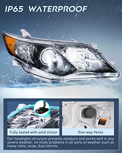 Nilight Headlight Assembly for 2012 2013 2014 Toyota Camry L/LE/XLE/Hybrid LE XLE Headlamps Replacement Black Housing Amber Reflector Driver and Passenger Side - Image 4