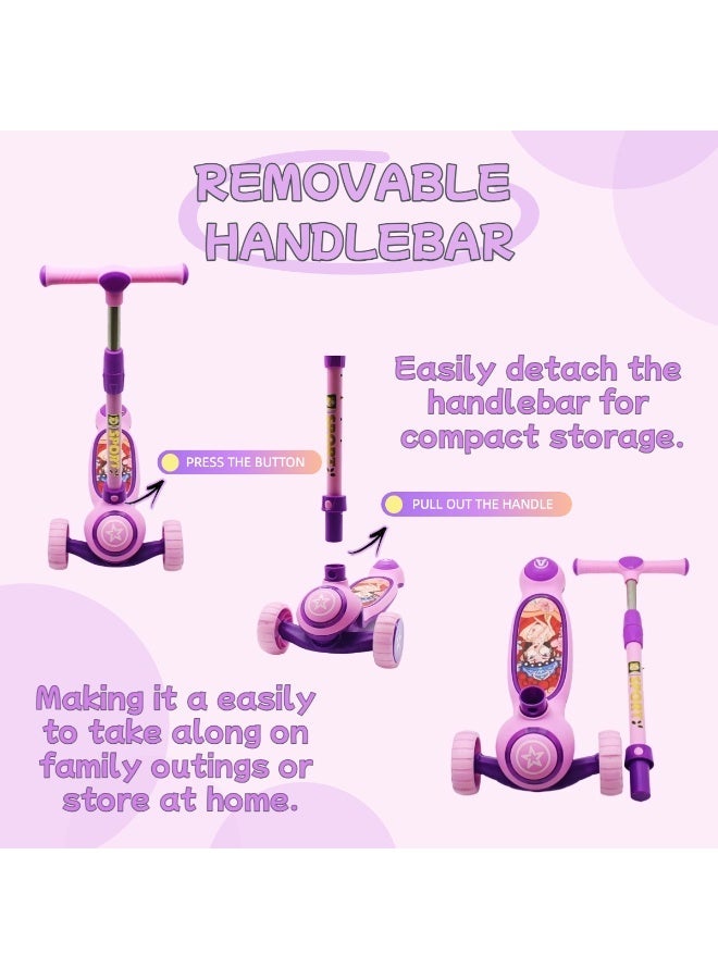 EASY FUTURE For 3-8 Years Ideal Foldable Kids Scooter with Height-Adjustable Handle, LED PU Wheels, Rear Brake & Music Including Protective Gear Set - Image 2