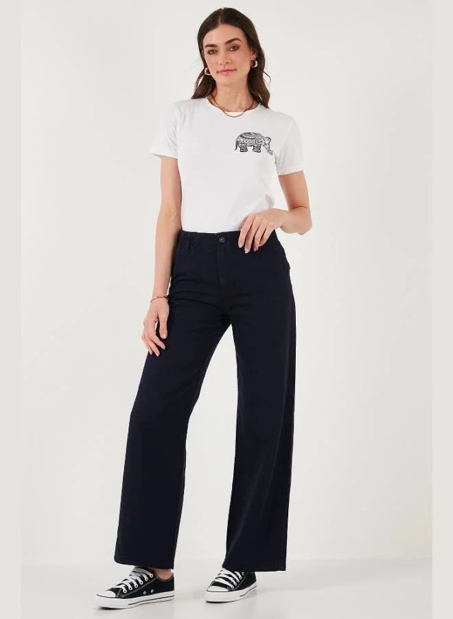 ليلا بنطلون نسائي واسع الساق بخصر مرتفع وقصة قياسية من قطن ليلا