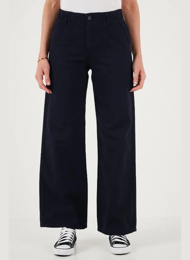 ليلا بنطلون نسائي واسع الساق بخصر مرتفع وقصة قياسية من قطن ليلا