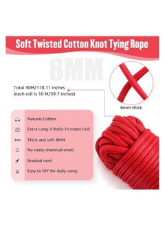 Bukela 2 Roll 10M Soft Cotton Rope, Natural Durable Long Cotton Rope for Crafts Wall Hangings Plant Hangers Knotting (Red)  - Image 2