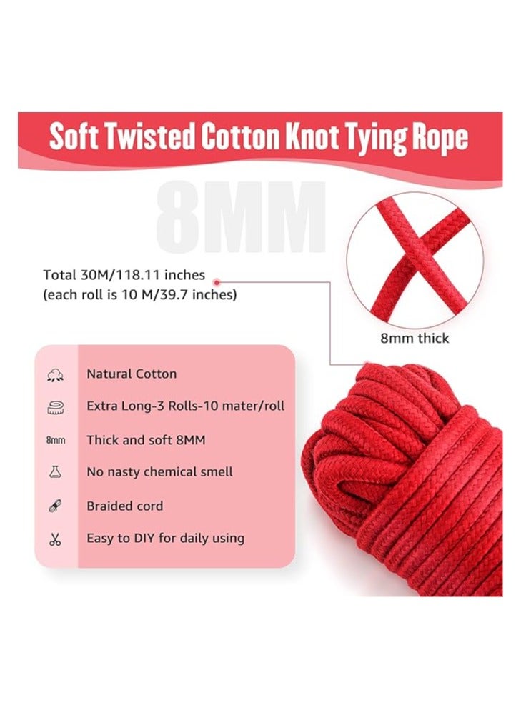 Bukela 2 Roll 10M Soft Cotton Rope, Natural Durable Long Cotton Rope for Crafts Wall Hangings Plant Hangers Knotting (Red) - Image 2