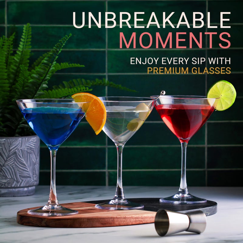 Bravario Unbreakable Plastic Martini Glasses, 100% Tritan Shatterproof Plastic Cocktail Glasses, Premium Quality, BPA-Free Dishwasher-Safe Reusable, 8 oz Set of 4 - Image 2