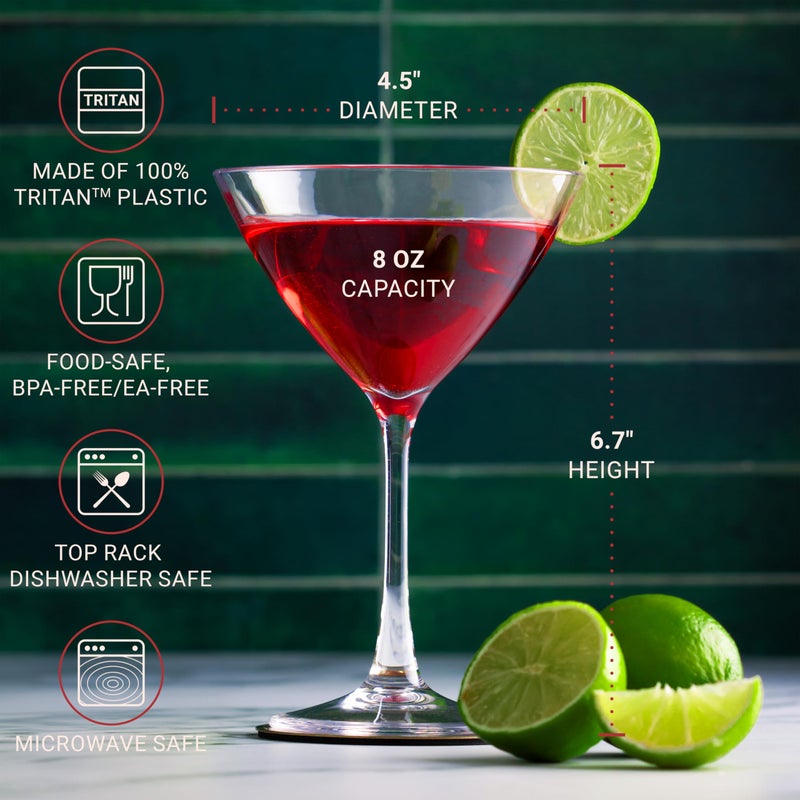 Bravario Unbreakable Plastic Martini Glasses, 100% Tritan Shatterproof Plastic Cocktail Glasses, Premium Quality, BPA-Free Dishwasher-Safe Reusable, 8 oz Set of 4 - Image 4