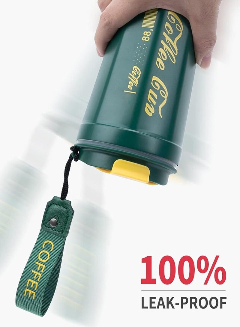 قطوب عالية الجودة الباردة والساخنة شرب فنجان القهوة - 400 مل معزول الفولاذ المقاوم للصدأ الأسطوانة السفر ، مثالية للاستخدام في المكتب ، والقيادة ، نزهة ، المنزل ، في الهواء الطلق - كأس القهوة مع غطاء حزام - Image 4