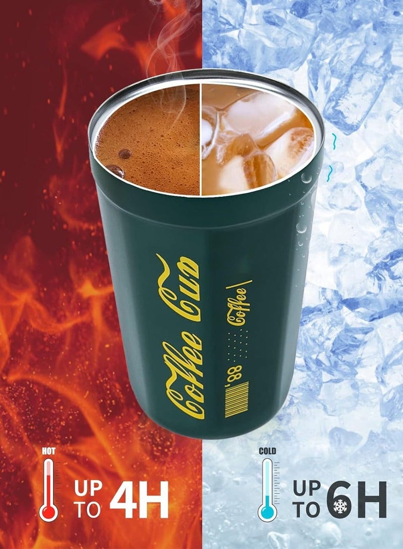 قطوب عالية الجودة الباردة والساخنة شرب فنجان القهوة - 400 مل معزول الفولاذ المقاوم للصدأ الأسطوانة السفر ، مثالية للاستخدام في المكتب ، والقيادة ، نزهة ، المنزل ، في الهواء الطلق - كأس القهوة مع غطاء حزام - Image 2
