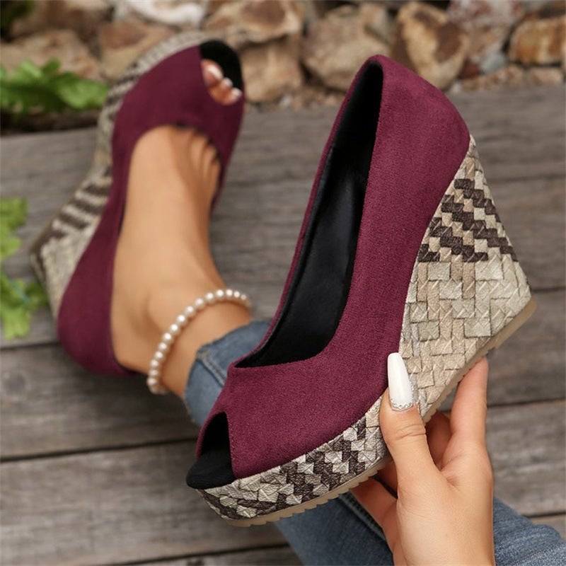 Large Size Fish Mouth Wedge High-Heeled Shoes For Women Autumn New Shallow Mouth Slip-On Shoes - Image 2