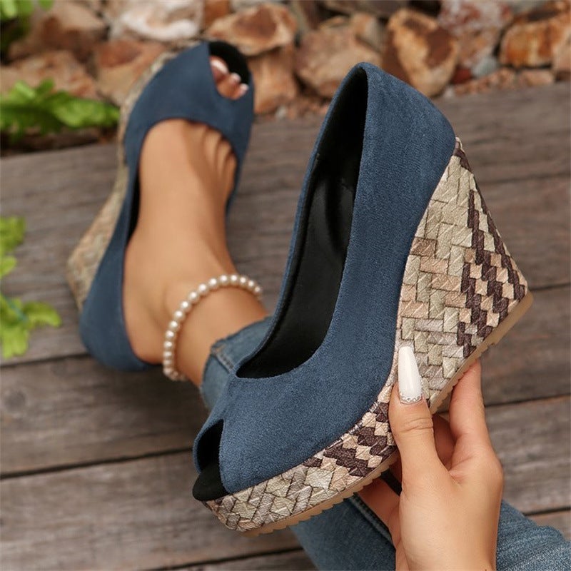 Large Size Fish Mouth Wedge High-Heeled Shoes For Women Autumn New Shallow Mouth Slip-On Shoes - Image 5
