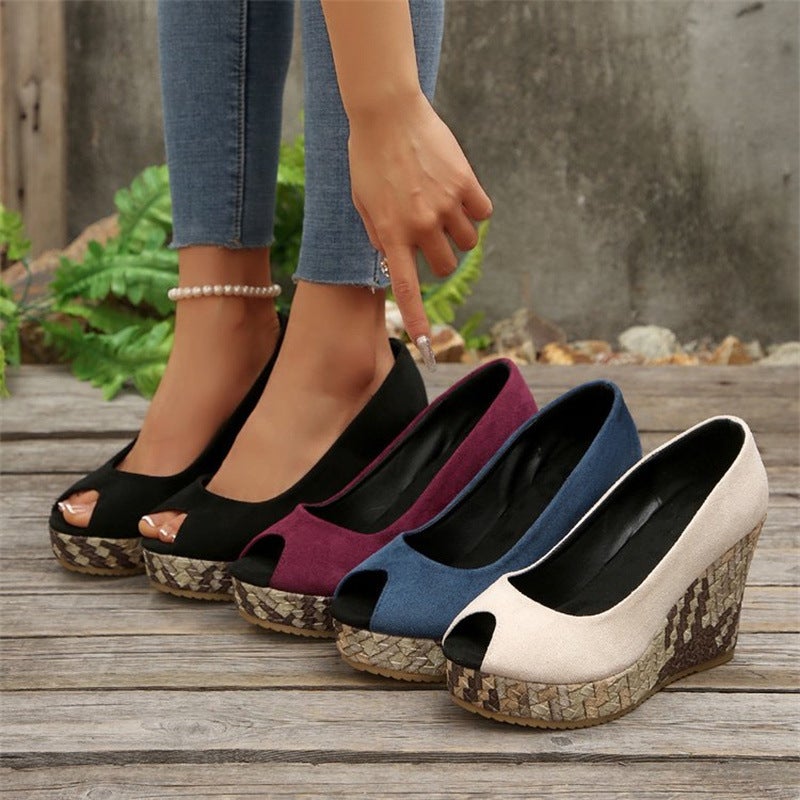 Large Size Fish Mouth Wedge High-Heeled Shoes For Women Autumn New Shallow Mouth Slip-On Shoes - Image 4