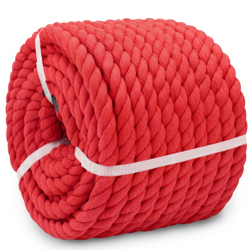 BONSINY Red Rope 34 inch x 100 feet Thick Cotton Rope for Crafts Decoration Swing Hanging Landscaping Tug of War