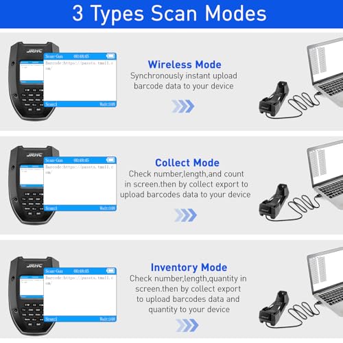 JRHC 1D 2D Barcode Scanner, JRHC Wireless Inventory Scanner & PDA Data Collector Data Terminal PDT Inventory Device with Long Transmission Distance 2.4G Wireless Bar Code Reader with 2" LCD Screen - Image 4