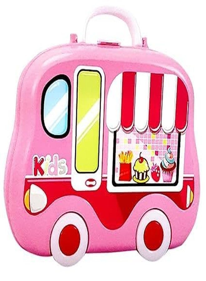 BIG FOLK BIGFOLK® Pink Kids Food Truck Toy Case - Pretend Play Carrying Suitcase for Toddlers | Portable Toy Organizer for Girls & Boys | Cute Travel Bag for Kids with Cartoon Design - Image 2