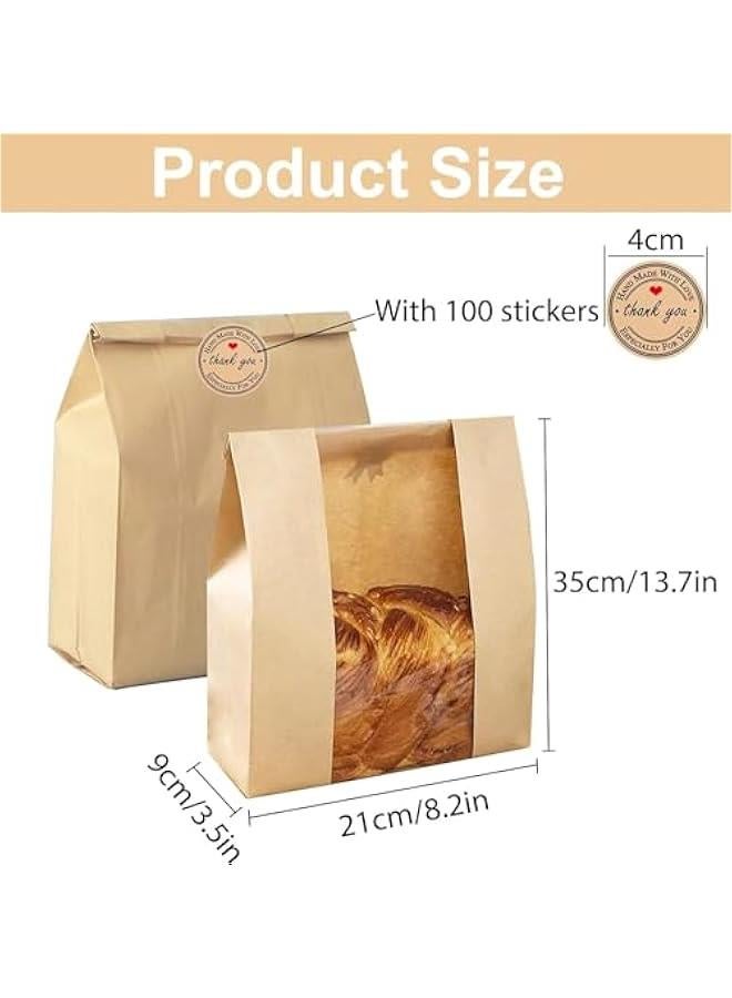 HOOKOR 100Pcs Bread Bags for Homemade Bread With Window Sourdough Paper Bread Bags.(35x21x9CM),Packaging and Storage of Baked Goods Suitable for Bakers. Package Includes 100Cute Sealing Stickers. - Image 2