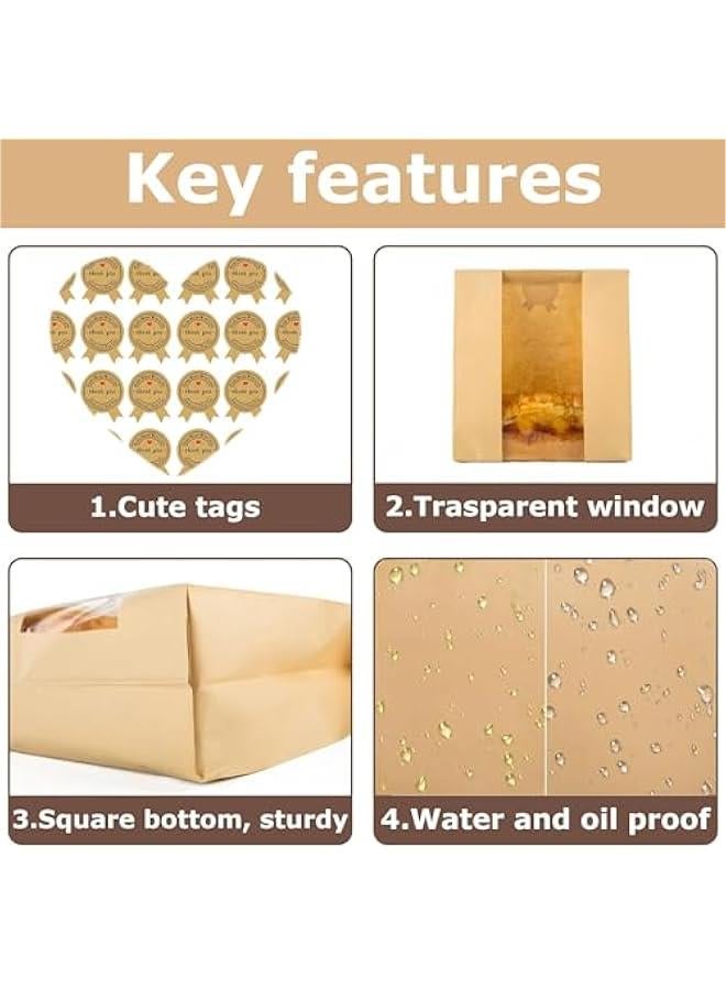 HOOKOR 100Pcs Bread Bags for Homemade Bread With Window Sourdough Paper Bread Bags.(35x21x9CM),Packaging and Storage of Baked Goods Suitable for Bakers. Package Includes 100Cute Sealing Stickers. - Image 3