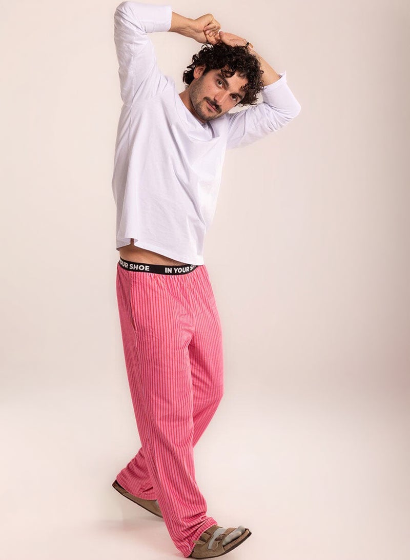 In Your Shoe Pink Striped Unisex Pyjama Bottoms - Image 1