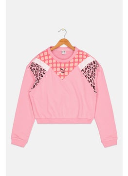 PUMA Kids Girl Relaxed Fit Brand Logo Outdoor Sweatshirt, Pink Combo  - Image 1