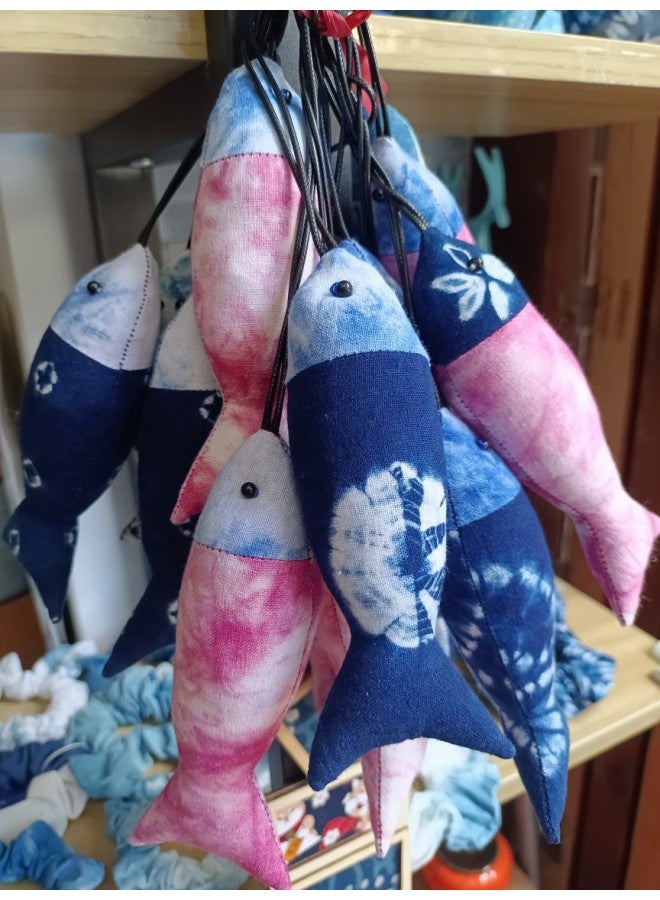 Loquat Dali Tie Dye Handmade Tie Dye Bai Tie Dye Small Fish Pendant-Color:Blue-Height:One - Image 4