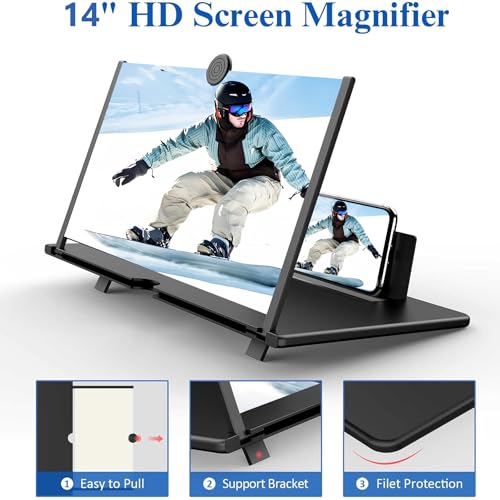 Honbuty 14" Screen Magnifier for Smartphone,3D HD Mobile Phone Magnifying Projector Screen Enlarger for Movies, Videos, and Gaming,Foldable Phone Stand with Screen Amplifier,Gifts for Mom Dad - Image 2