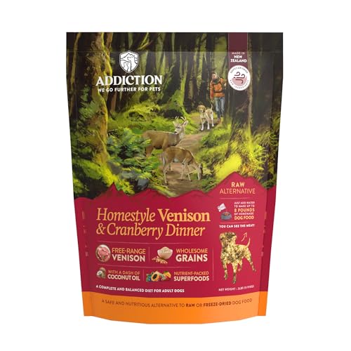 Addiction Homestyle Venison & Cranberry Dinner Raw Alternative Dog Food - Gently Air-Dried Complete Meal or Dog Food Topper for Digestive and Skin and Coat Health, 2 lb - Image 1