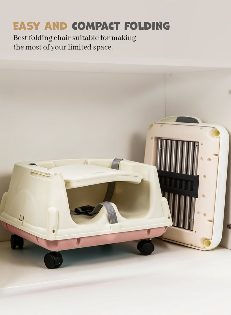 BAYBEE 4 In 1 Baby Adjustable High Chair With Footrest, Tray And Belt For 6 Months to 3 Years, Pink - Image 3