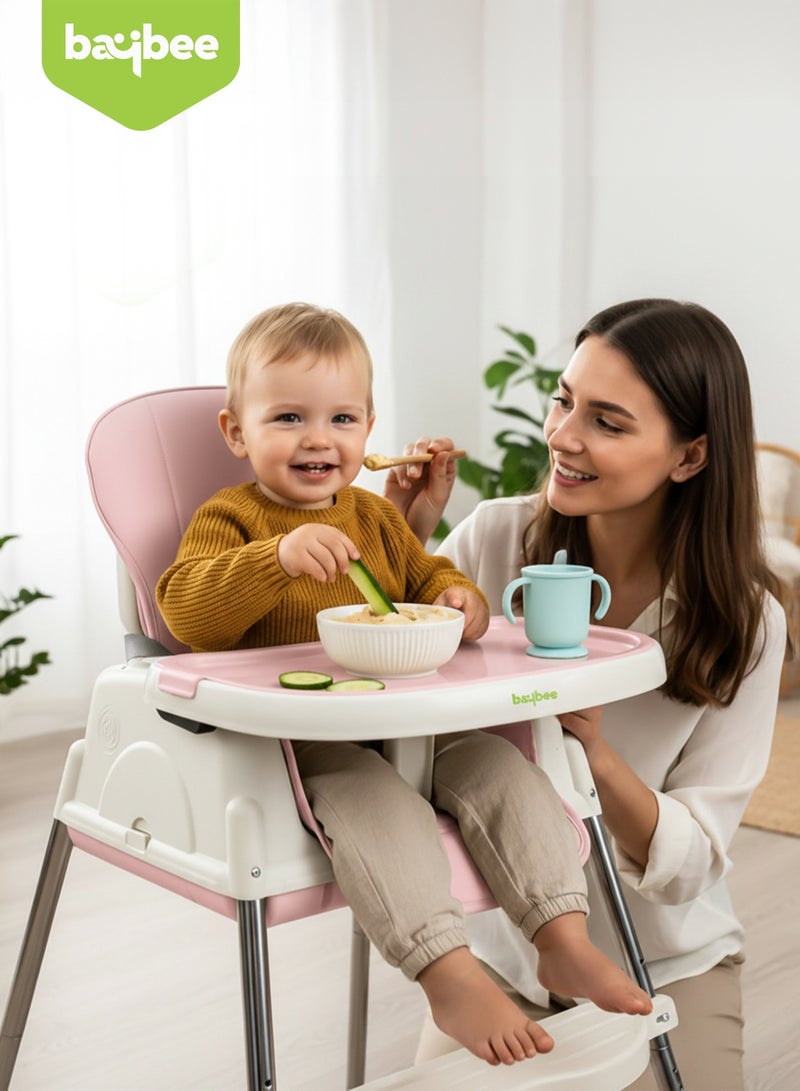 BAYBEE 4 In 1 Baby Adjustable High Chair With Footrest, Tray And Belt For 6 Months to 3 Years, Pink - Image 5