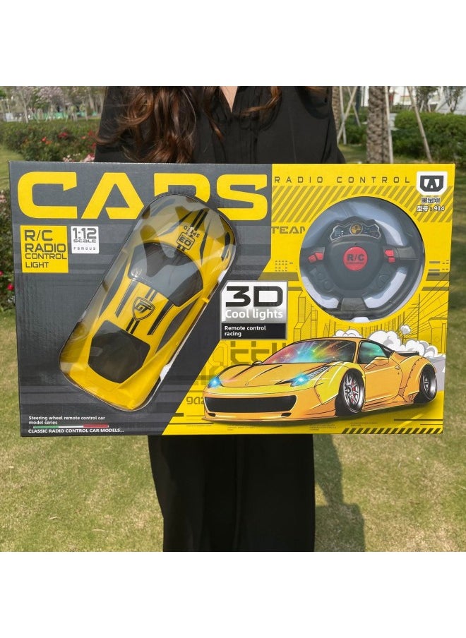 Generic Children's Remote Control Car Charging With Police Car Car Wireless Light Four-way Toy Racing Gift Box Simulation Model Gift-Color:Four-way Remote Control Car Yellow  - Image 3