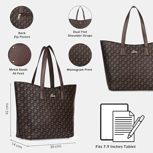 Lavie Mono LL Harper Tote Bag For Women | Tote Handbag For Work | Ladies Purse | Stylish Shoulder Bag | Gift, Brown - Image 2