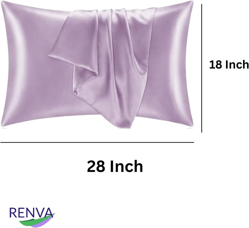 RENVA Set of 2 Satin Silk Pillowcase for Hair and Skin Standard Size 18"X 28" with Soft Breathable Smooth Cooling Pillow Covers for Sleeping (2, Rose) - Image 2