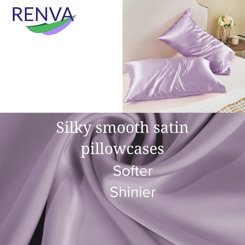 RENVA Set of 2 Satin Silk Pillowcase for Hair and Skin Standard Size 18"X 28" with Soft Breathable Smooth Cooling Pillow Covers for Sleeping (2, Rose) - Image 5