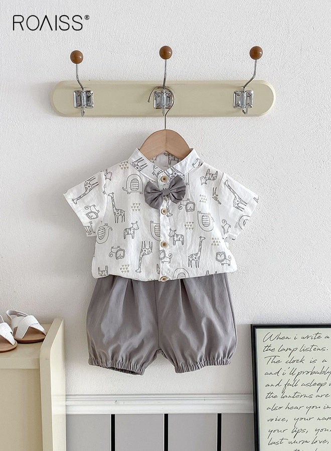 roaiss 2 Piece Comortable Clothing Set for Toddler Boys, Adorable Shirt and Shorts Set, Stylish Summer Outfit with Short Sleeve Top and Solid Short Pants  - Image 2