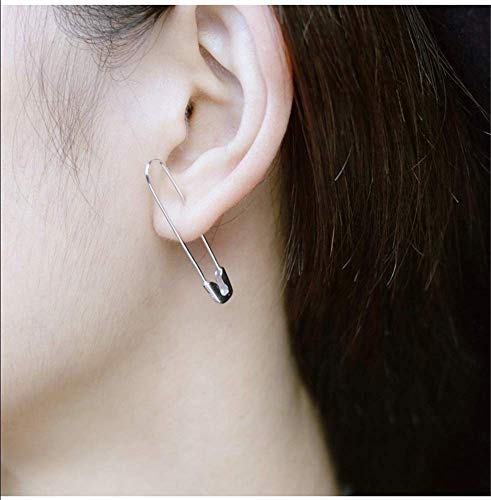 Dtja Minimalist Safety Pin Cartilage Sterling Silver Big Hoop Earrings for Women Girls Elegant Dangle Drop 37mm - Image 3