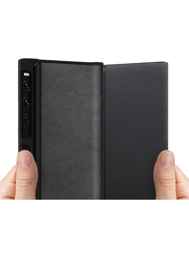 Shangsu, Suitable For Huawei Mate Xs2 Phone Case, Mate Xs2 Protective Cover, Sheepskin Leather Left And Right Folding Style, Silicone Soft Shell, Huawei Anti-Scratch, For Women And Men, Outer Shell, Graphite Gray - Image 1