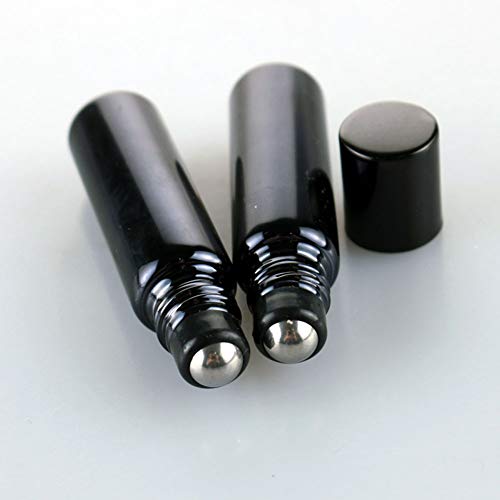 Teensery 10 Pcs 5ML Black Glass Roller Bottles Empty Essential Oil Rollon Bottles Cosmetic Liquid Container with Metal Ball for Essential Oil Perfume Oils and More - Image 5