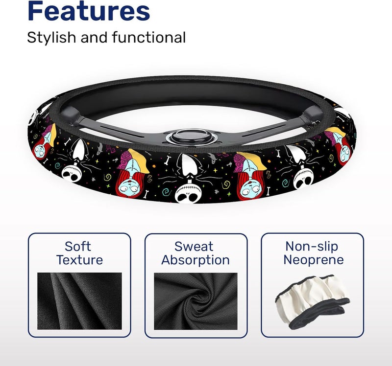 GENANY Nightmare Couple Steering Wheel Cover, Non Slip Polyester Car Wheel Protector for Car SUV Truck, Universal 15 Inch - Image 4