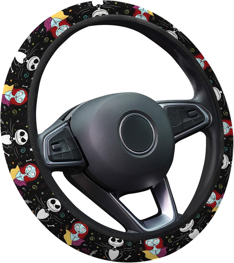 GENANY Nightmare Couple Steering Wheel Cover, Non Slip Polyester Car Wheel Protector for Car SUV Truck, Universal 15 Inch - Image 1