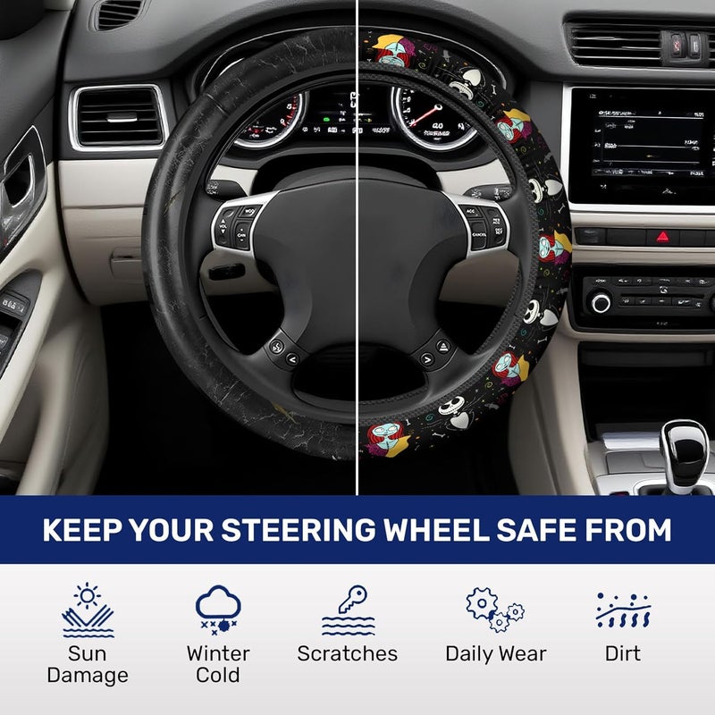 GENANY Nightmare Couple Steering Wheel Cover, Non Slip Polyester Car Wheel Protector for Car SUV Truck, Universal 15 Inch - Image 5