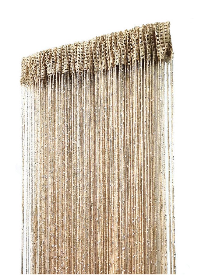 Generic - 1 Pack Door String Curtain Rare Flat Silver Ribbon Thread Fringe Window Panel Room Divider Cute Strip Tassel for Wedding Coffee House Restaurant Party Parts 1X2M (Champagne) - Image 1