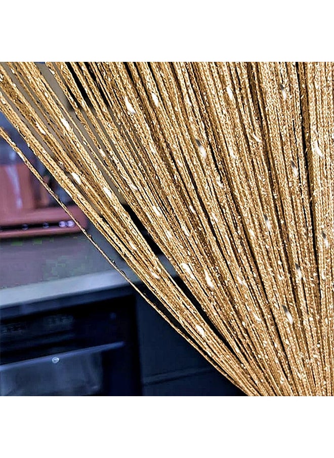 Generic - 1 Pack Door String Curtain Rare Flat Silver Ribbon Thread Fringe Window Panel Room Divider Cute Strip Tassel for Wedding Coffee House Restaurant Party Parts 1X2M (Champagne) - Image 1