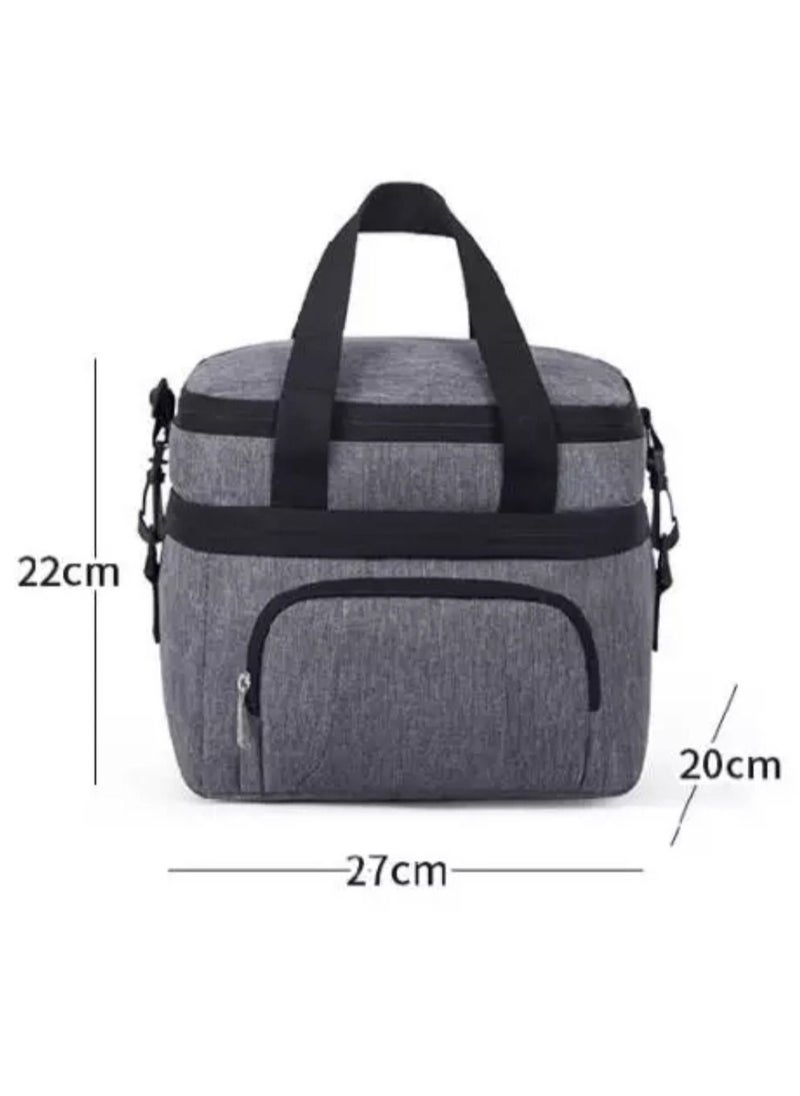 Lunch Box Bag, Bento Bag, 15 Liters/507 OZ Large Size, Cooler Picnic Bag, Thermal Insulated, Leak Proof, Waterproof Material, With Shoulder Strap, Great For Office, Work, School, Outdoor (Grey)